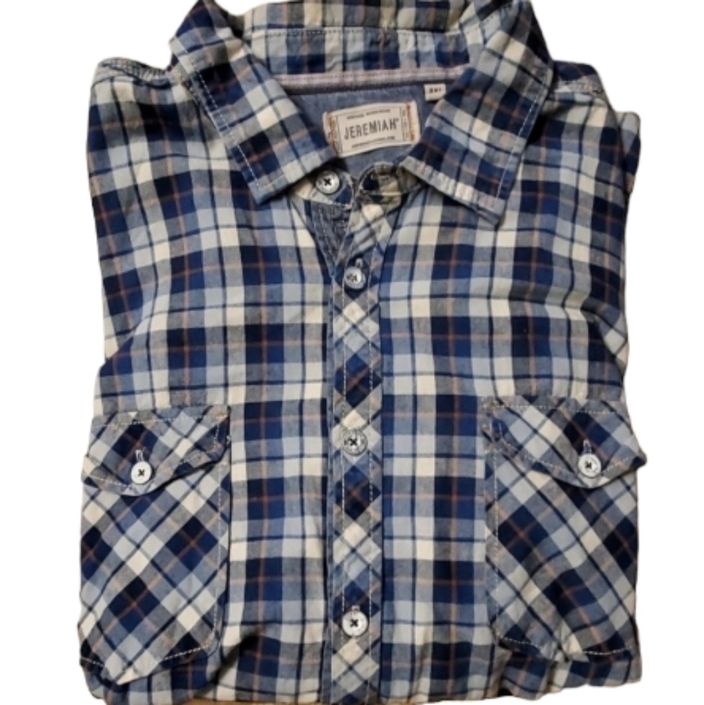 Jeremiah Mens Blue Plaid‎ Buttondown Shirt Size XXL